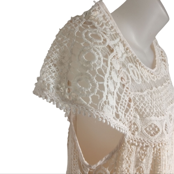 Anthropologie Maeve Cream Crochet Overlay Shift Dress Boho Lace Cap Sleeve Small - Picture 5 of 9